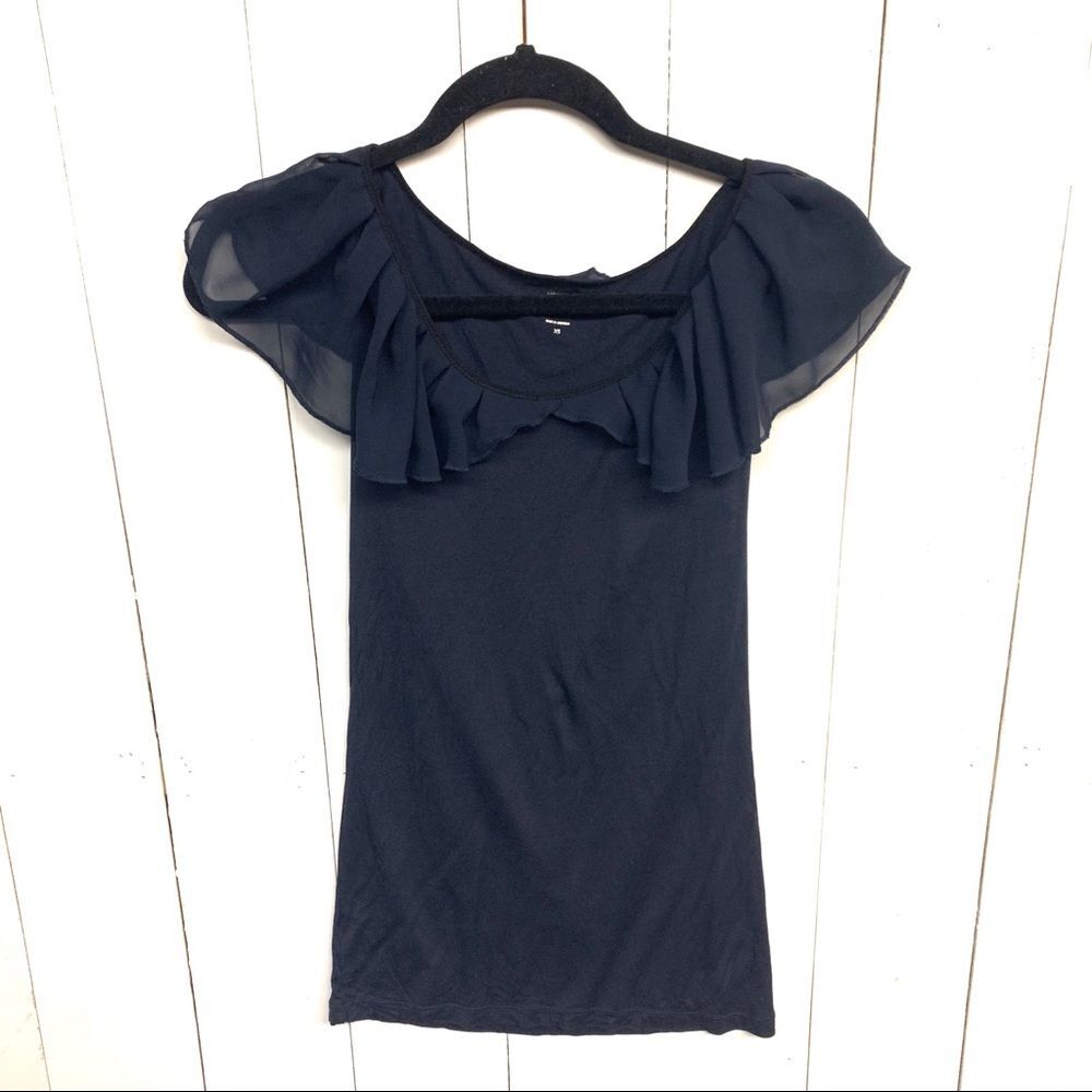 LOFT top womens navy ruffle shirt sleeve top xsmall